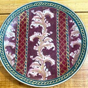 Vintage Oriental Green Maroon Moriage Foliage Decorative Plate Porcelain